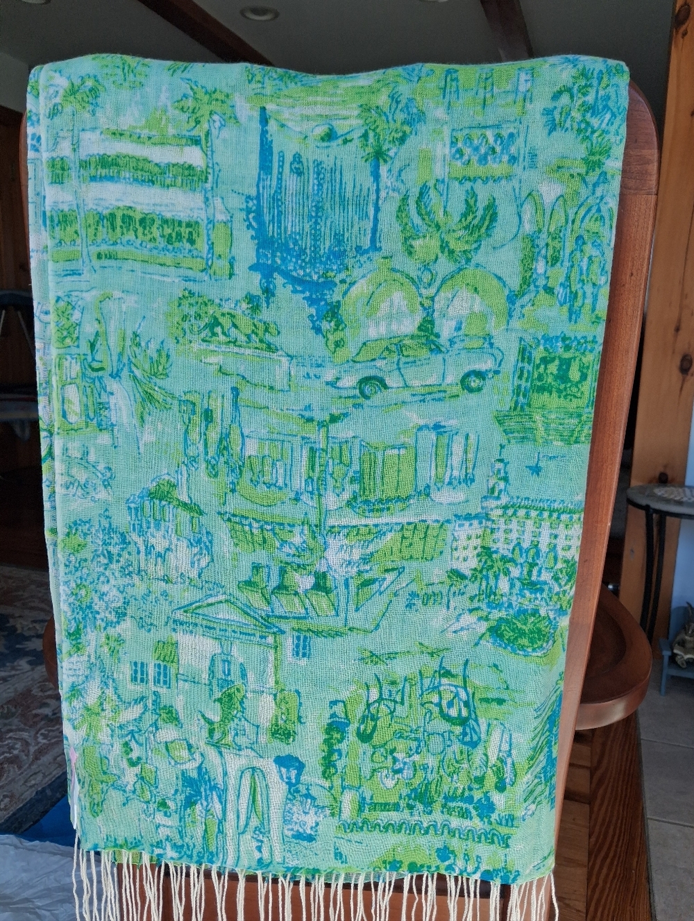 Lilly Pulitzer Murfee Scarf "Lilly Loves Palm Beach" Silk/cashmere EUC